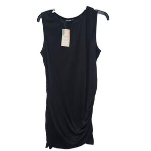 BTFBM Black Asymmetric Bodycon Dress Sz XL Lined Summer Minimalist Night Out